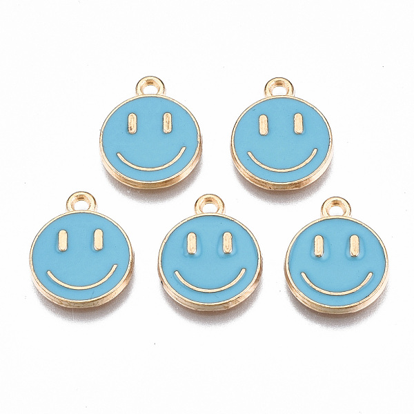 

PandaHall Alloy Enamel Charms, Cadmium Free & Lead Free, Smiling Face, Light Gold, Deep Sky Blue, 14.5x12x1.5mm, Hole: 1.5mm Alloy+Enamel...