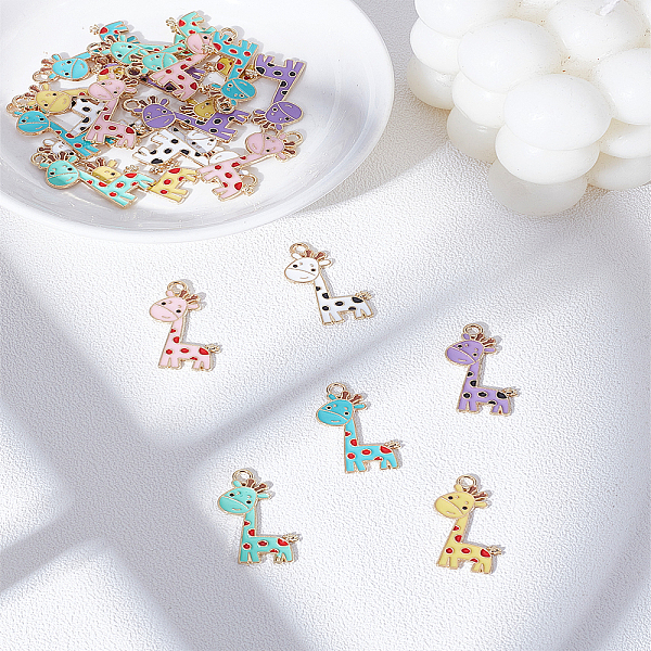 24Pcs 6 Colors Alloy Enamel Pendants