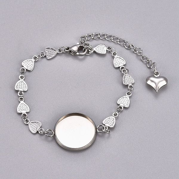 

PandaHall 304 Stainless Steel Bracelet Making, with Lobster Claw Clasps, Heart Link Chains and Flat Round Cabochon Settings, Stainless Steel...