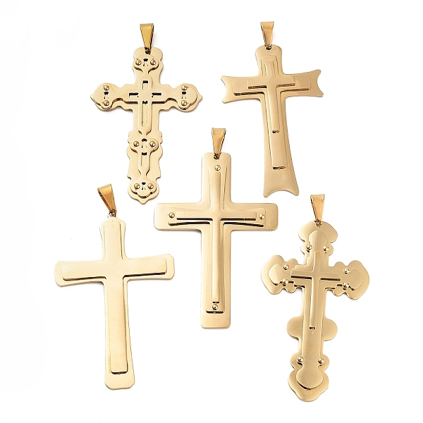 

PandaHall Ion Plating(IP) 304 Stainless Steel Big Pendants, with 201 Stainless Steel Clasp, Cross, Golden, 69~73x34~44x6~8mm, Hole: 15x9mm...
