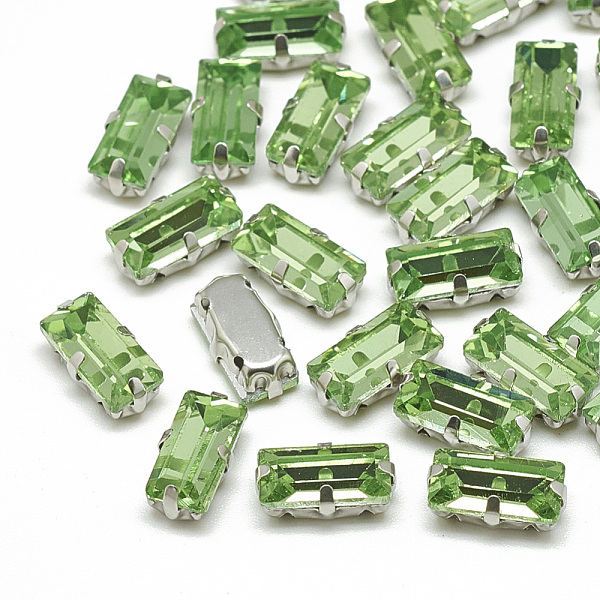 

PandaHall Sew on Rhinestone, Multi-strand Links, Glass Rhinestone, with Brass Prong Settings, Garments Accessories, Faceted, Rectangle..., Green