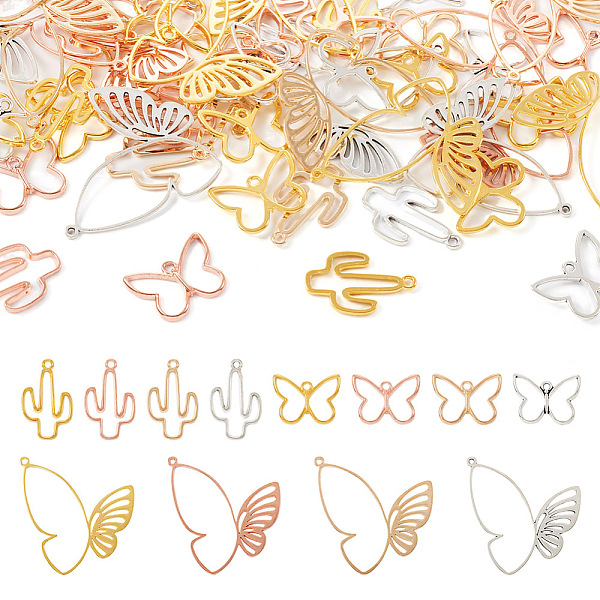

PandaHall 120Pcs 12 Styles Alloy Pendants, Hollow, Cactus & Butterfly, Mixed Color, 16~39x21.5~34x1.5~2.5mm, Hole: 1.4~1.6mm, 10pcs/style...