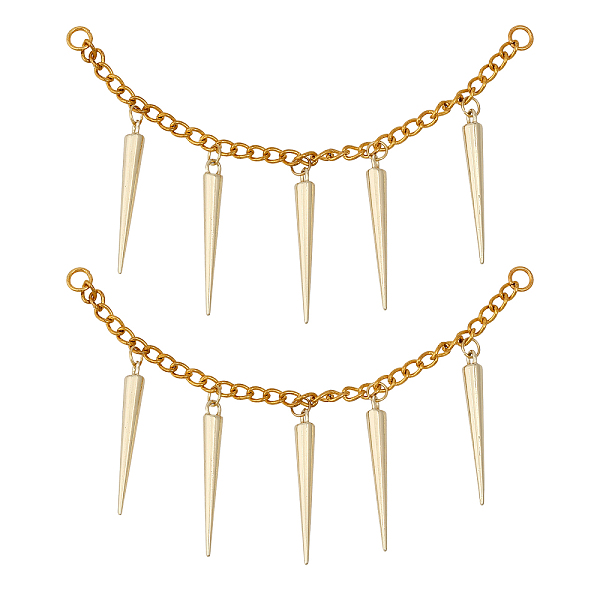 

PandaHall Iron Curb Link Shoe Decoration Chain, Alloy Spike/Cone Pendant Boot Chain, Golden, 125mm, 2pcs/set Alloy Cone
