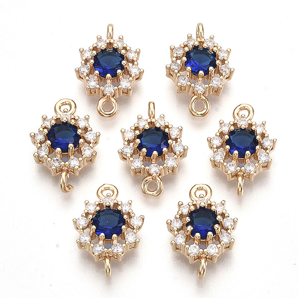 

PandaHall Transparent Glass Links connectors, with Golden Tone Brass Findings and Clear Rhinestone, Faceted, Flower, Medium Blue, 16x11x5mm...