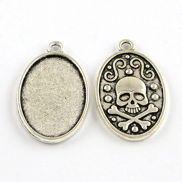 

PandaHall Oval Carved Skull Tibetan Style Alloy Pendant Cabochon Open Back Settings, Plain Edge Bezel Cups, Lead Free & Cadmium Free...