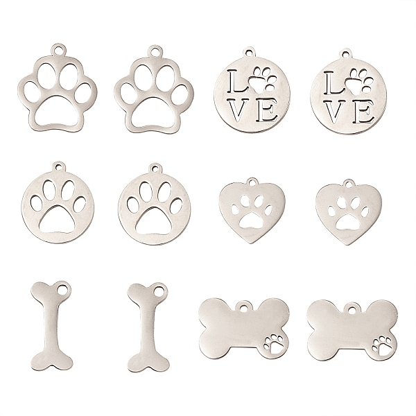 

PandaHall 30Pcs 6 Styles 201 Stainless Steel Pet Pendants, Manual Polishing, Dog Footprint, Stainless Steel Color, 15~18x16~25x1.5~2mm, Hole...