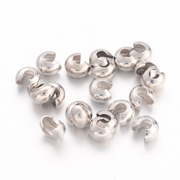

PandaHall Brass Crimp Beads Covers, Nickel Free, Round, Platinum Color, About 3.2mm In Diameter, 2.2mm Thick, Hole: 1mm Brass