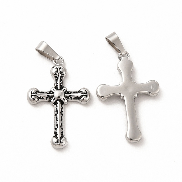 

PandaHall Ion Plating(IP) 304 Stainless Steel Pendants, 201 Stainless Steel Clasp, Cross Charms, Antique Silver, 26x17x3mm, Hole: 3x6mm 304..., Black