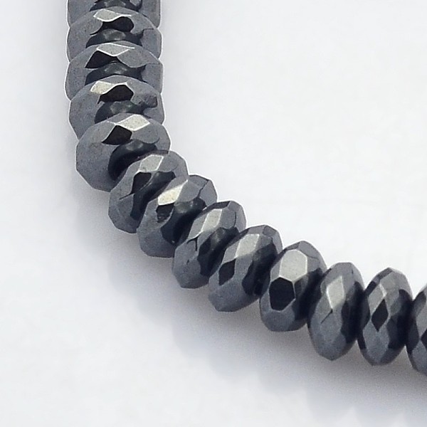 

PandaHall Electroplate Non-magnetic Synthetic Hematite Beads Strands, Faceted Rondelle, Black Plated, 6x3mm, Hole: 1mm, about 140pcs/strand...