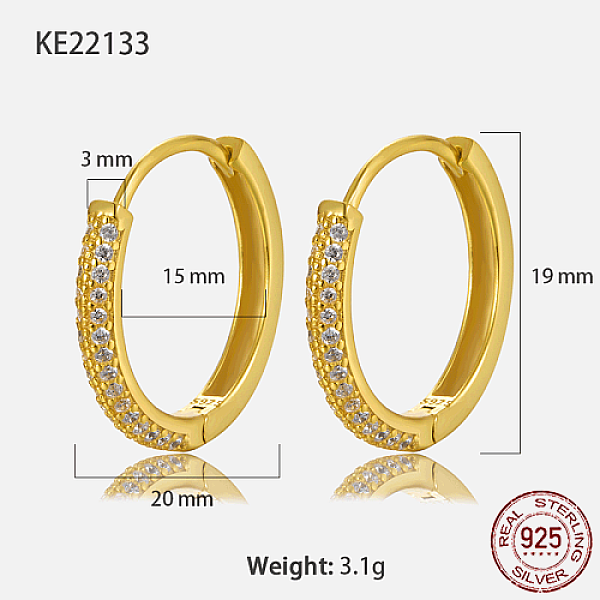 

PandaHall 925 Sterling Silver Micro Pave Cubic Zirconia Hoop Earrings, with S925 Stamp, Real 18K Gold Plated, 20x3mm Sterling Silver Ring..., Clear