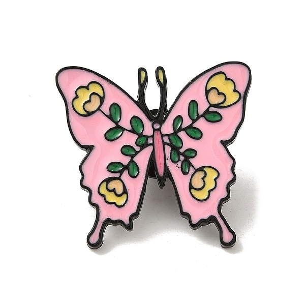 

PandaHall Butterfly Black Aolly Brooches, Enamel Pins, Pink, 28x29x2mm Alloy+Enamel Butterfly Pink