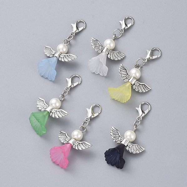 

PandaHall Acrylic Pendants, with Glass Pearl Beads, Platinum Plated Zinc Alloy Lobster Claw Clasps and Antique Silver Plated Alloy Beads..., Multicolor