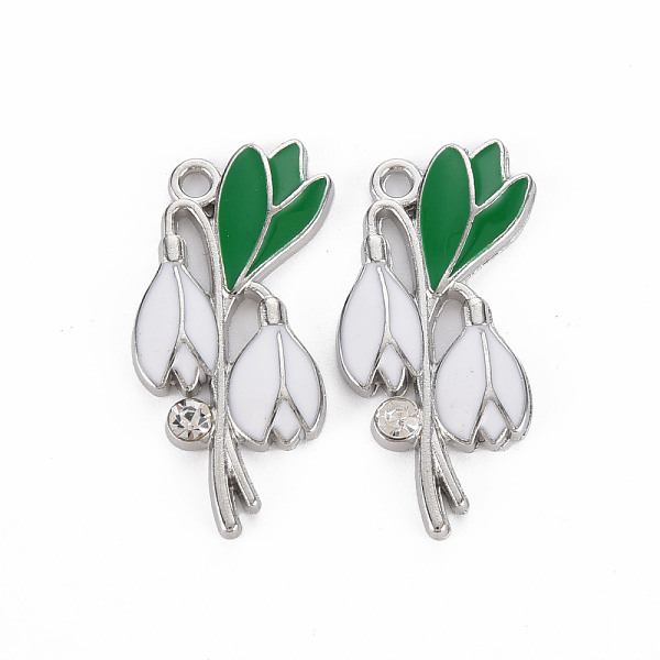 

PandaHall Alloy Pendants, with Enamel and Rhinestone, Platinum, Flower, Sea Green, 29x14x2.5mm, Hole: 1.8mm Alloy Rhinestone+Enamel Flower