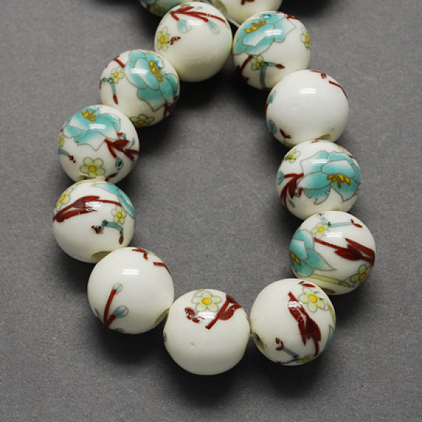 

PandaHall Handmade Printed Porcelain Beads, Round, Medium Turquoise, 8mm, Hole: 2mm Porcelain Round