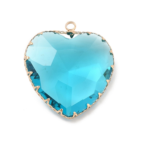 

PandaHall K9 Glass Pendants, Heart Charms, with Light Gold Tone Brass Findings, Faceted, Aquamarine, 31x28x9mm, Hole: 2mm K9 Glass Heart..., Cyan
