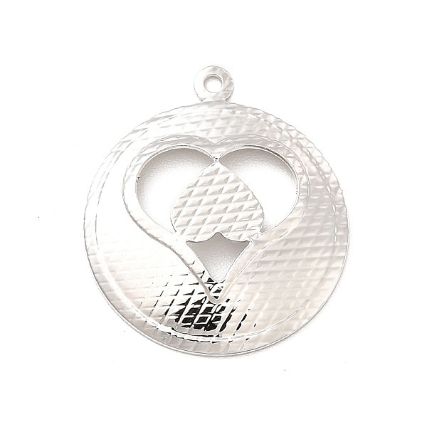 

PandaHall Rack Plating Brass Pendants, Long-Lasting Plated, Flat Round with Heart Charm, Platinum, 19.5x16.5x2mm, Hole: 1mm Brass Flat Round