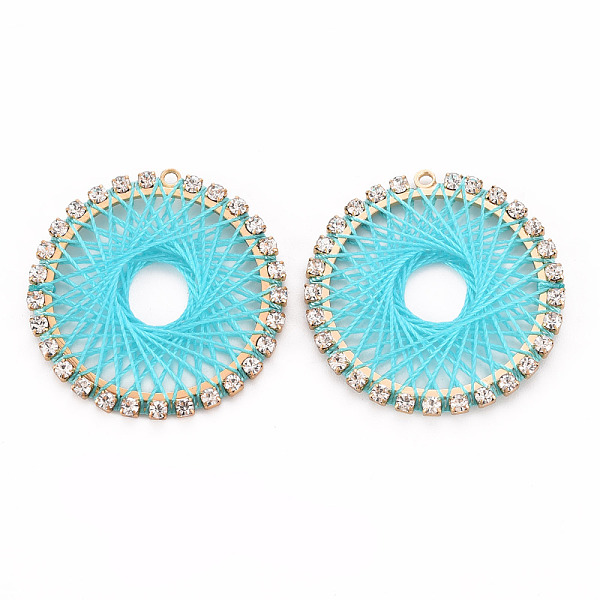 

PandaHall Brass Rhinestone Pendants, with Polyester Thread, Flat Round, Light Gold, Crystal, Sky Blue, 31x30x2mm, Hole: 1.5mm Polyester Flat...