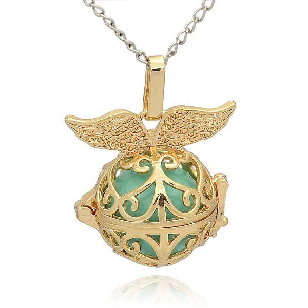 

PandaHall Golden Tone Brass Hollow Round Cage Pendants, with No Hole Spray Painted Brass Ball Beads, Medium Turquoise, 28x27x20mm, Hole...