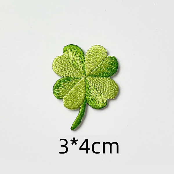 PandaHall Computerized Embroidery Cloth Self-Adhesive/Sew on Patches, Costume Accessories, Clover, Green, 40x30mm Cloth Clover Green