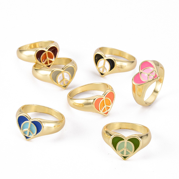 

PandaHall Alloy Enamel Wide Band Rings, Cadmium Free & Lead Free, Light Gold, Heart with Peace Sign, Mixed Color, US Size 7 3/4(17.9mm)..., Multicolor