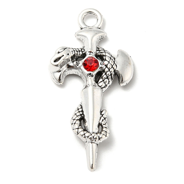 

PandaHall Alloy with Rhinestone Big Pendant, Sword with Snake Charms, Antique Silver, 54x26x5mm, Hole: 4mm Acrylic+Rhinestone Snake Red