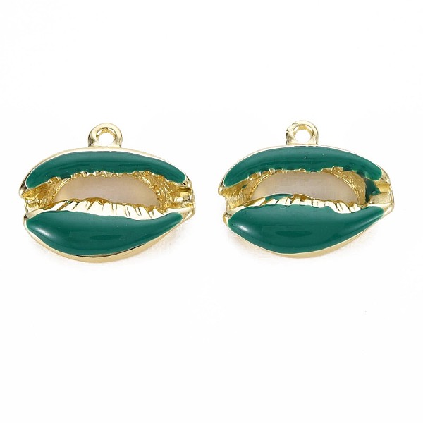 

PandaHall Rack Plating Alloy Pendants, with Enamel, Cadmium Free & Lead Free, Cowrie Shell, Light Gold, Green, 16.5x19x5.5mm, Hole: 1.6mm...