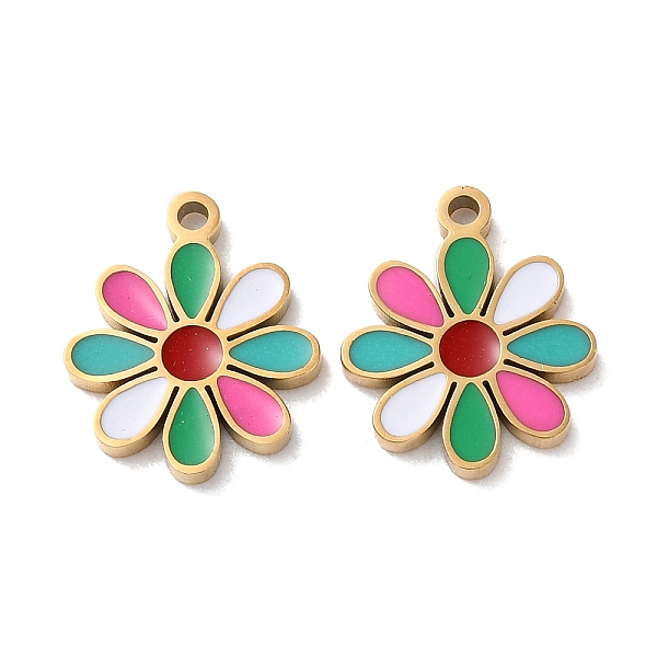 

PandaHall Ion Plating(IP) 304 Stainless Steel Charms, with Enamel, Flower Charm, Golden, 13x11x1.5mm, Hole: 1.2mm Stainless Steel+Enamel...