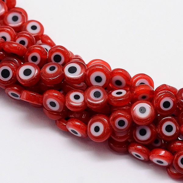 

PandaHall Handmade Evil Eye Lampwork Flat Round Bead Strands, Red, 10x4mm, Hole: 1mm, about 38pcs/strand, 14.96 inch Lampwork Evil Eye Red