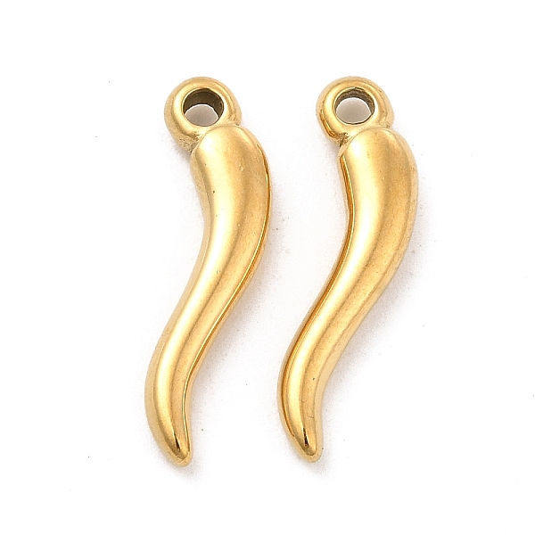 

PandaHall Ion Plating(IP) 304 Stainless Steel Pendants, Horn of Plenty/Italian Horn Cornicello Charms, Real 18K Gold Plated, 20x6x3mm, Hole...