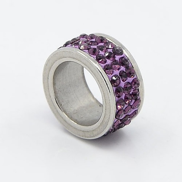 

PandaHall 304 Stainless Steel Column Beads, with Polymer Clay Rhinestone, Stainless Steel Metal Color, Tanzanite, 13x6mm, Hole: 8mm..., Purple