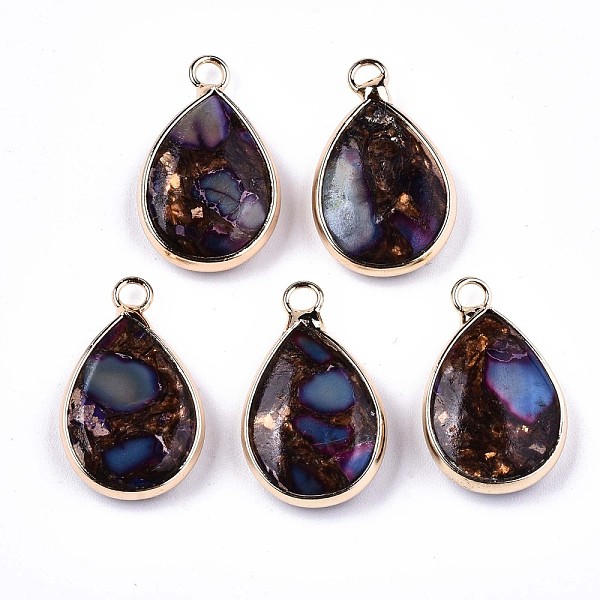 

PandaHall Teardrop Assembled Synthetic Bronzite and Regalite/Imperial Jasper Pendants, with Iron Loop and Brass Edge, Light Gold, Dyed...