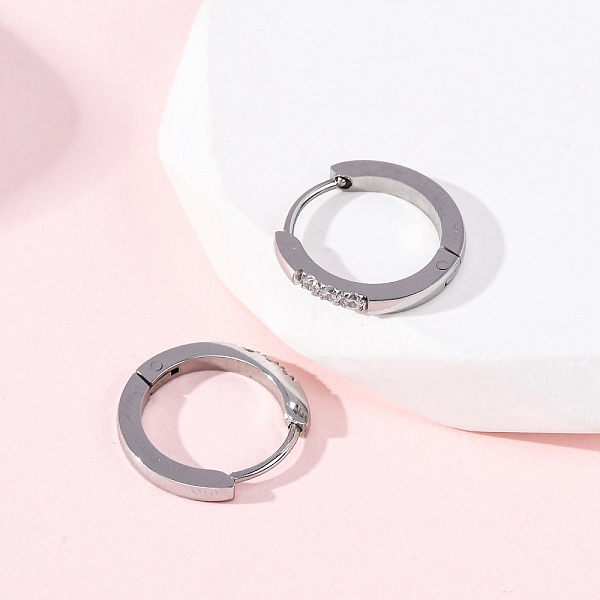 304 Stainless Steel Clear Cubic Zirconia Hoop Earrings