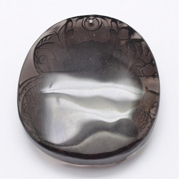 

PandaHall Natural Ice Crystal Obsidian Carven Pendants, Chinese Dragon, Black, 52.5x47x14mm, Hole: 2mm Obsidian Dragon Black