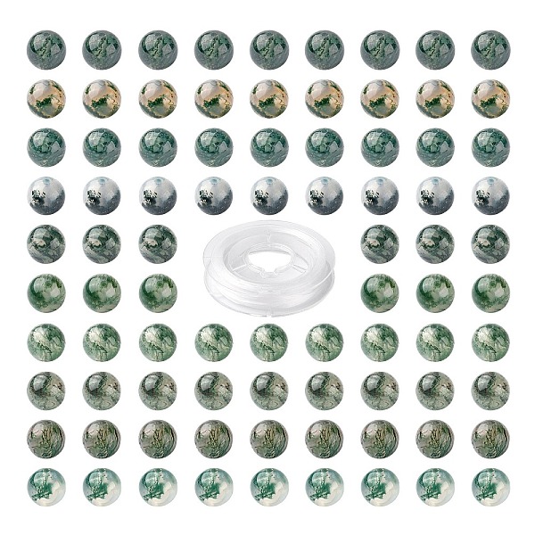 100pcs 8mm Natürliche Moosachat Runde Perlen