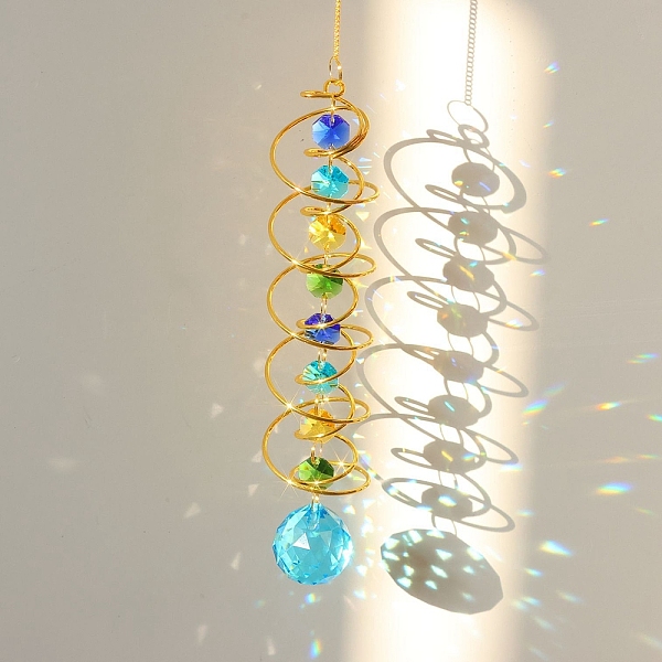

PandaHall K9 Glass Teardrop Suncatchers, Iron Spiral Wire Wrap Hanging Ornaments Home Garden Decoration, Cyan, 450mm Glass Teardrop Cyan