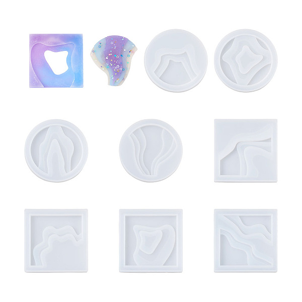 

PandaHall Boutigem 8Pcs 8 Style Cup Mat Silicone Molds, Resin Casting Molds, For UV Resin, Epoxy Resin Craft Making, Square & Flat Round..., White