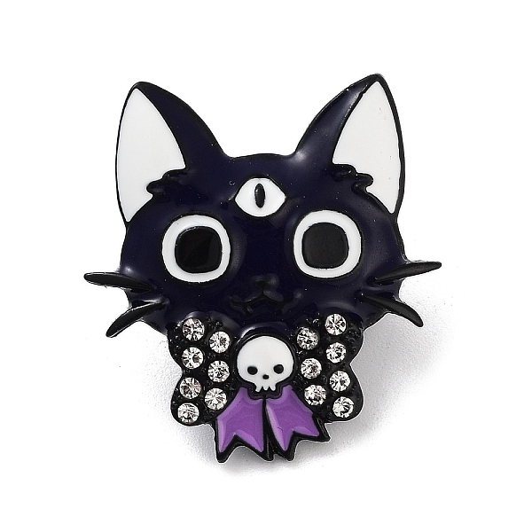 

PandaHall Black Alloy Brooches, Enamel Pins, with Rhinestone, Cat, Purple, 27x25x3mm Alloy+Enamel Cat Shape Purple