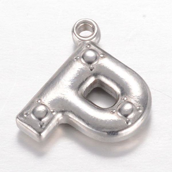 

PandaHall 201 Stainless Steel Charms, Letter P, Stainless Steel Color, 15x13x3.2mm, Hole: 1.2mm 201 Stainless Steel Letter P