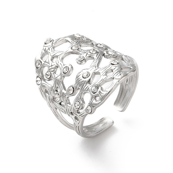

PandaHall 304 Stainless Steel Rhinestone Cuff Rings, Round, Stainless Steel Color, Adjustable 304 Stainless Steel Round Clear