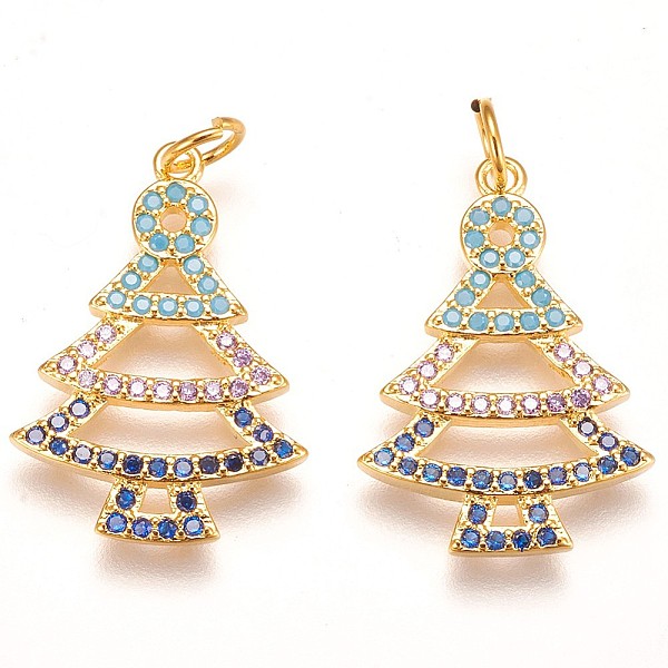 

PandaHall Brass Micro Pave Cubic Zirconia Pendants, Christmas Tree, Colorful, Golden, 22x15x2mm, Hole: 3mm Brass+Cubic Zirconia Tree