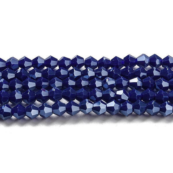 

PandaHall Opaque Solid Color Electroplate Glass Beads Strands, Pearl Luster Plated, Faceted, Bicone, Dark Blue, 4x4mm, Hole: 0.8mm, about...