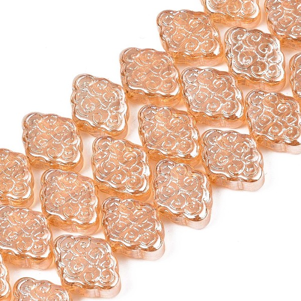 

PandaHall Electroplate Glass Beads Strand, Pearl Luster Plated, Rhombus with Chinese Auspicious Cloud Pattern, Sandy Brown, 11~12x15.5x4.5mm...