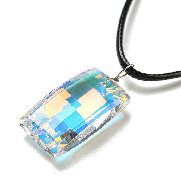 

PandaHall Waxed Cord Necklaces, K9 Glass Pendant Necklaces, Rectangle, Clear AB, 17.72 inch(45cm) Glass Rectangle White