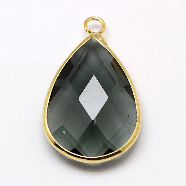 

PandaHall Golden Tone Brass Glass Teardrop Pendants, Faceted, Gray, 22x13x5mm, Hole: 2mm Brass+Glass Teardrop Gray