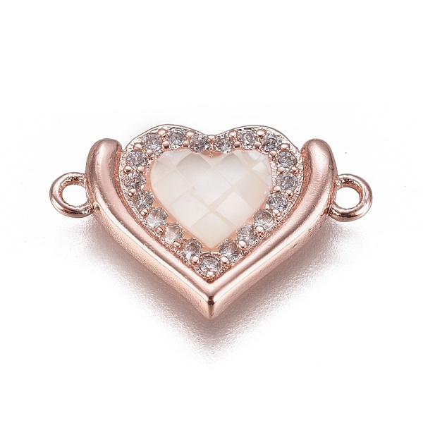 

PandaHall Brass Micro Pave Cubic Zirconia Links, with Shell, Heart, Rose Gold, 11.5x18x2.8mm, Hole: 1.2mm Brass+Cubic Zirconia Heart White