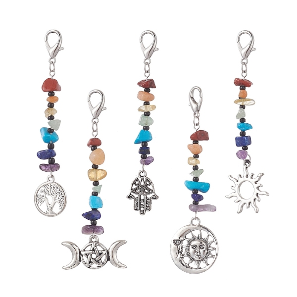 

PandaHall Gemstone & Glass Seed Bead Keychains, Alloy Sun/Hamsa Hand/Tree of Life Charms, Lobster Clasp Charm, Mixed Shapes, 80~92mm Alloy...