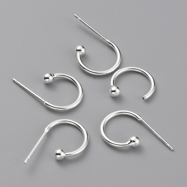 

PandaHall Brass C-shaped Hoop Circle Ball Stud Earrings, 925 Sterling Silver Plated, 18x11.5x3mm, Pin: 0.8mm Brass