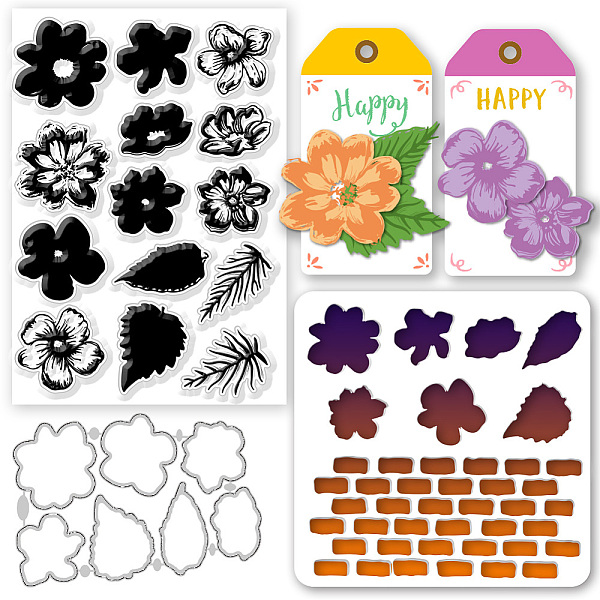 

PandaHall Globleland 1Pc Carbon Steel Cutting Dies Stencils, with 1 Sheet PVC Plastic Stamps and 1Pc PET Hollow Out Drawing Painting...