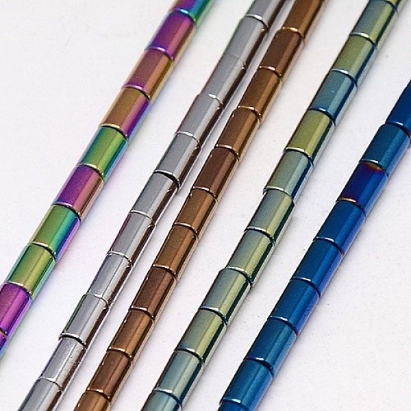

PandaHall Electroplate Non-magnetic Synthetic Hematite Beads Strands, Column, Grade A, Mixed Color, 5x3mm, Hole: 1mm, about 80pcs/strand, 16...