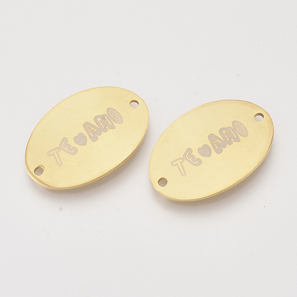 

PandaHall Valentine's Day Theme, 201 Stainless Steel Links connectors, Oval with Word Te Amo, Golden, 20x30x1mm, Hole: 1.8mm 201 Stainless...